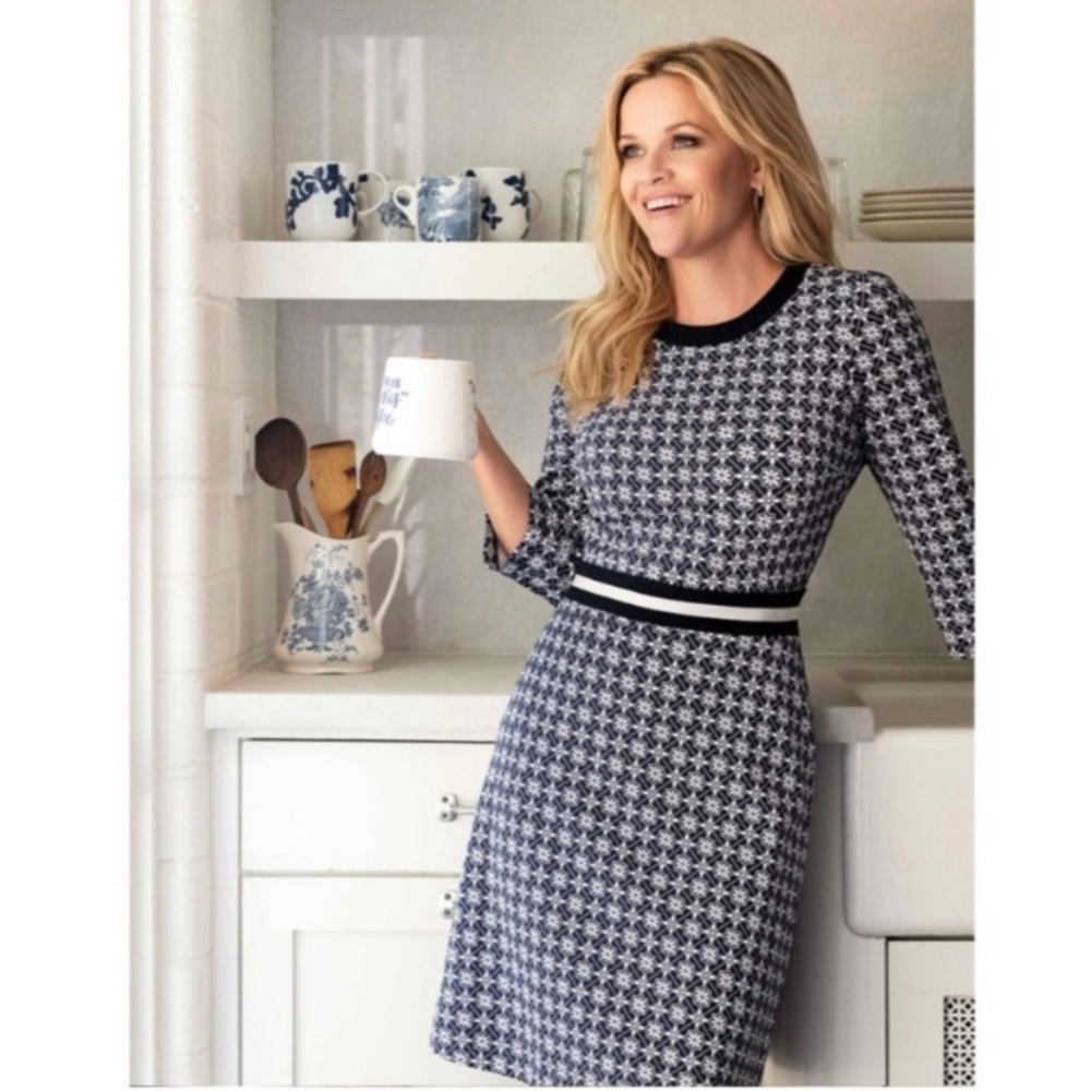 Draper James Navy and white honeycomb dress size M